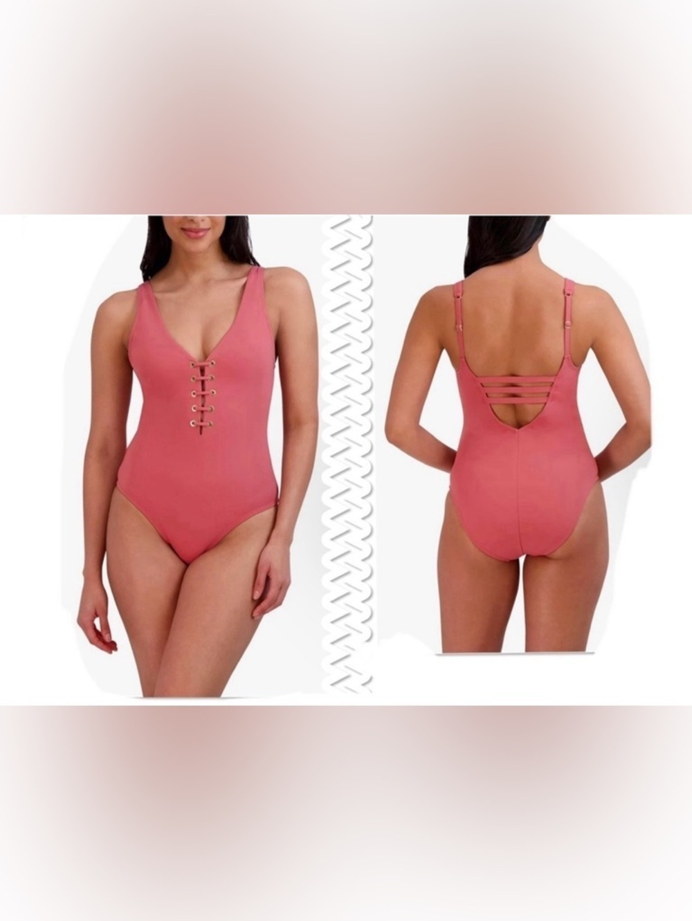 BCBGMAXAZRIA One Piece Swimsuit Lace Up Grommet Tummy Control Black Size Small